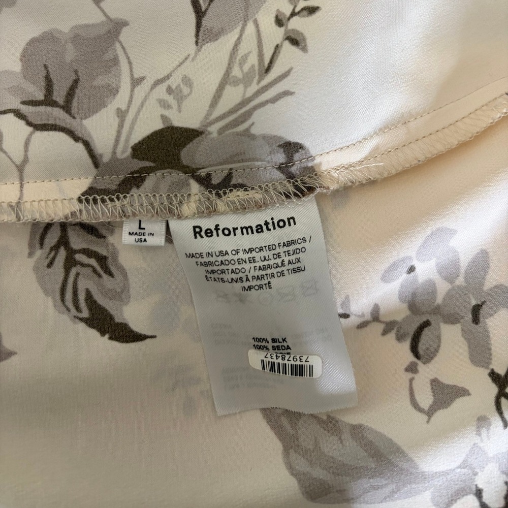 REFORMATION Silk Floral Print Blouse Top Buttondown Cream Brown Chic Large - Picture 14 of 16